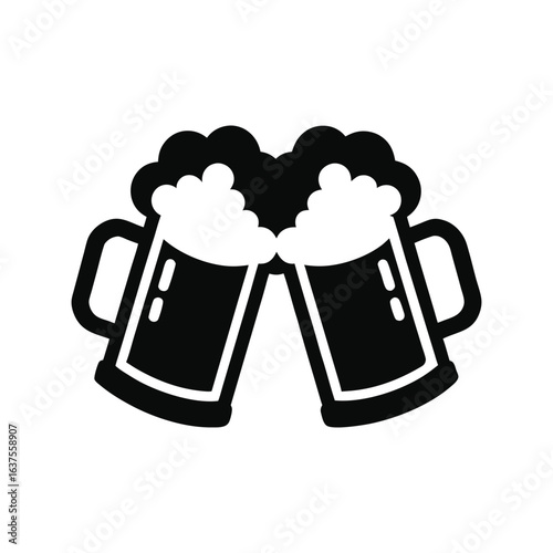 Two clinking beer mugs icon of silhouette vector illustration