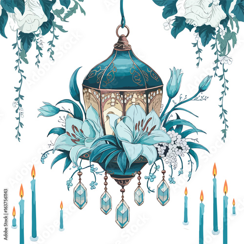 Islamic Festival Lantern with Decorative Crystals
