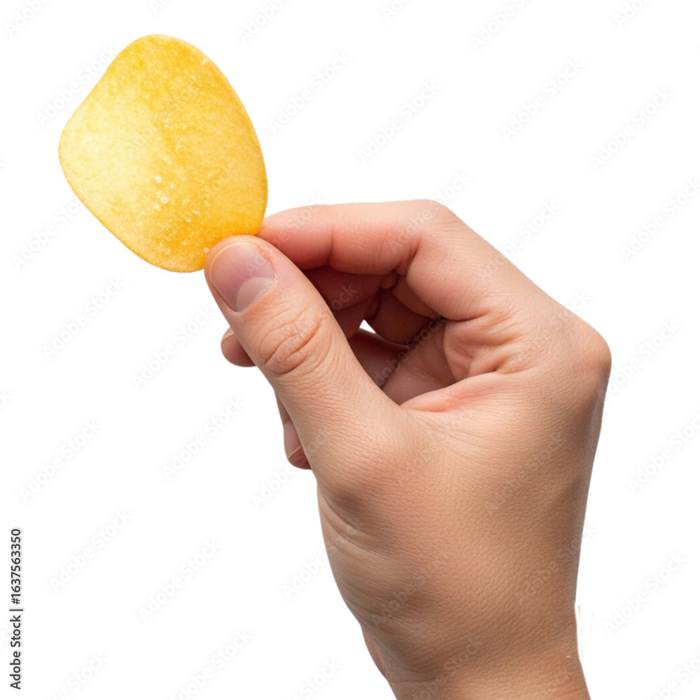 hand picking up a potato chip on Isolated transparent background png. generated with AI hand picking up a potato chip on Isolated transparent background png. generated with AI