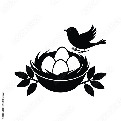 Bird Nest With Eggs icon of silhouette vector illustration 