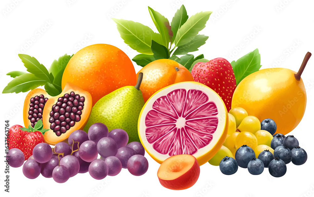 Fresh fruits assortment isolated on transparent background Fresh fruits assortment isolated on transparent background