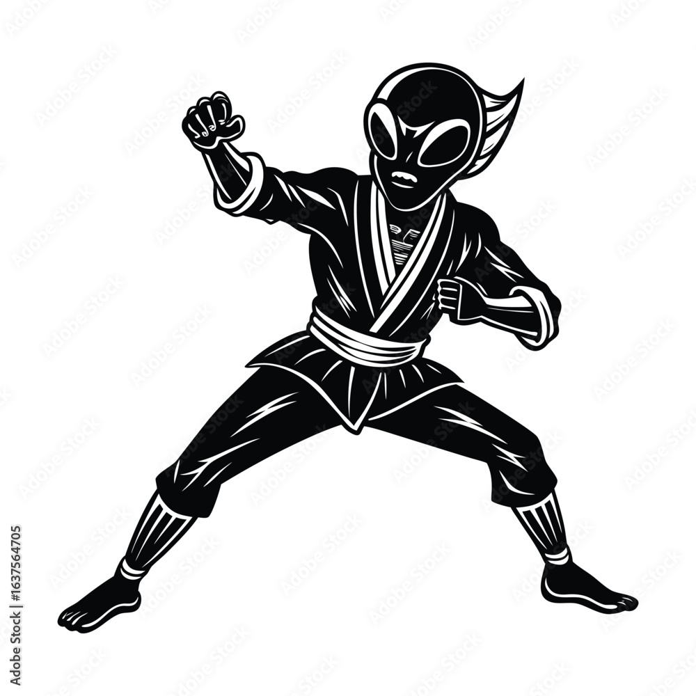 Naklejka premium Alien Striking Karate Pose With A Glowing Martial