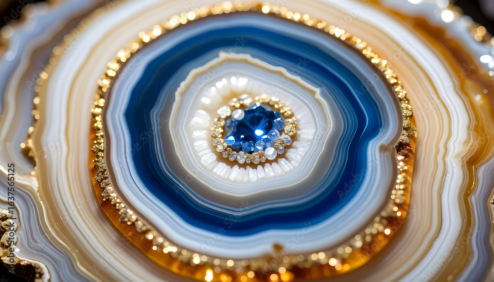 Obraz premium Close-up of a Gemstone with Blue and White Agate Layers