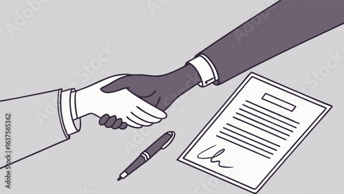 Business Deal Handshake and Contract Signing.