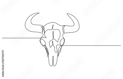 Continuous one line art Cow Skull. Animal skull line art, wildlife skull single line art
