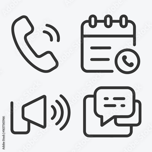 Communication and Notification Icons, Calendar and Call Symbols  