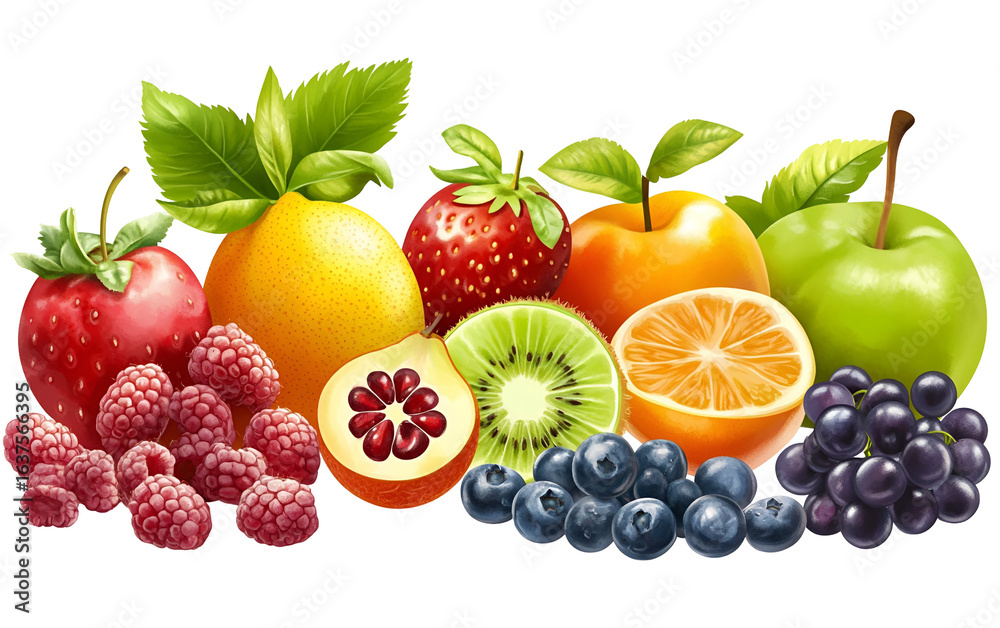 Fresh fruits assortment isolated on transparent background Fresh fruits assortment isolated on transparent background