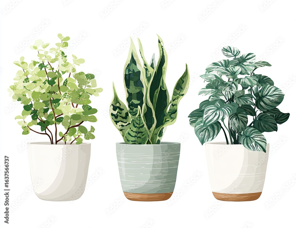 Obraz premium Three potted plants in various styles (1)