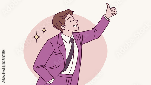 Cheerful Businessman Giving Thumbs Up with Positive Expression.