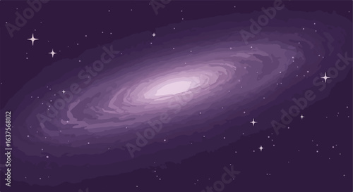 Purple galaxy A swirling galaxy amidst a field of stars, ethereal and vast