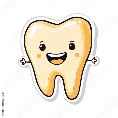 cartoon-style tooth character with a happy face and tiny arms. This image is perfect for dental websites, children's health blogs, or oral hygiene products to convey a friendly