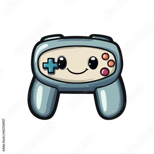 cartoon-style game controller character with a smiling face and colorful buttons. Suitable for gaming websites, tech blogs, or app interfaces to add a playful and engaging element.