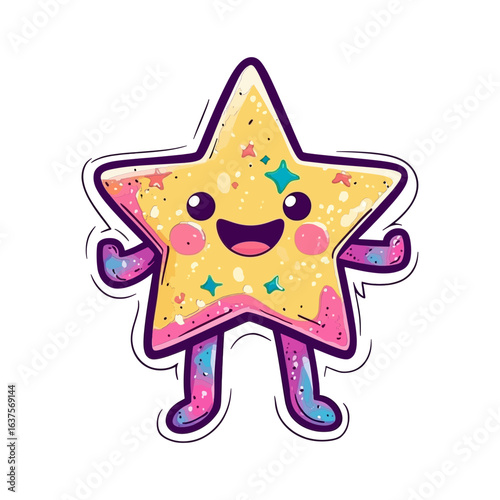 colorful, cartoon-style star character with a sparkling texture and a happy expression. This image is great for children's content, educational sites, or blogs to represent achievement, quality