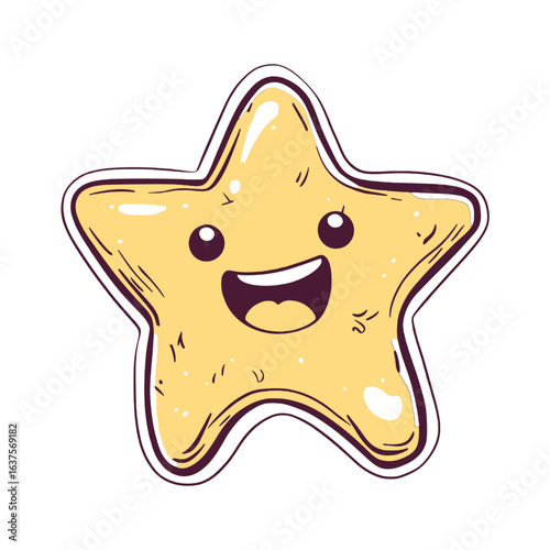 A cute cartoon sticker of a smiling star, ideal for blogs or websites about achievement, success, and positive content.


