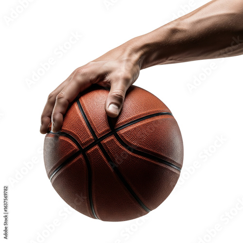 holding hand gripping a basketball on Isolated transparent background png. generated with AI