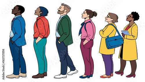 Diverse People in Line Waiting in Order.