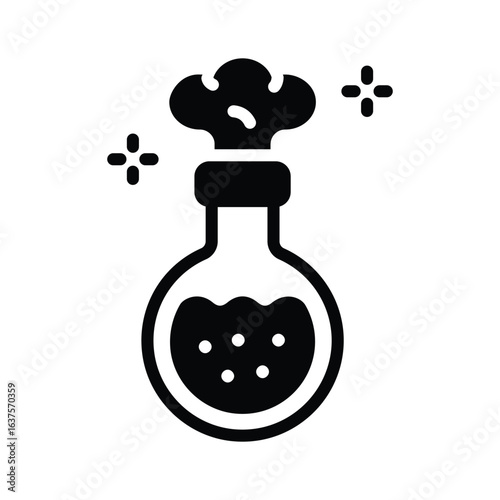 A glyph style icon depicting chemical reaction process