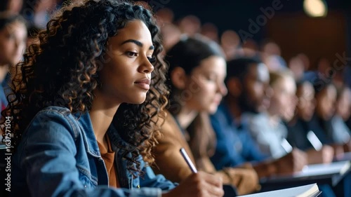 Attentive student taking notes in classroom