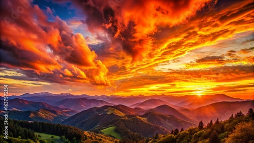 Majestic Sunset Over Rolling Mountains: Serene Landscape Photography
