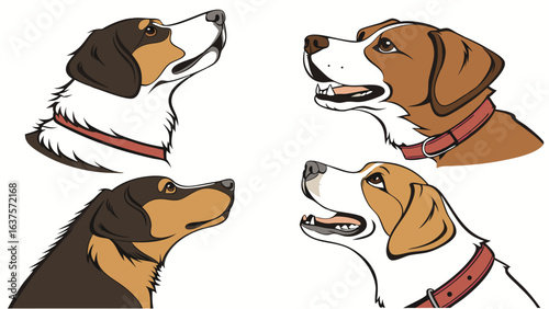 Four Dog Portraits in Profile View.