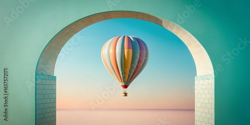 Minimalist Balloon Arch & Hot Air Balloon Travel Poster Design
