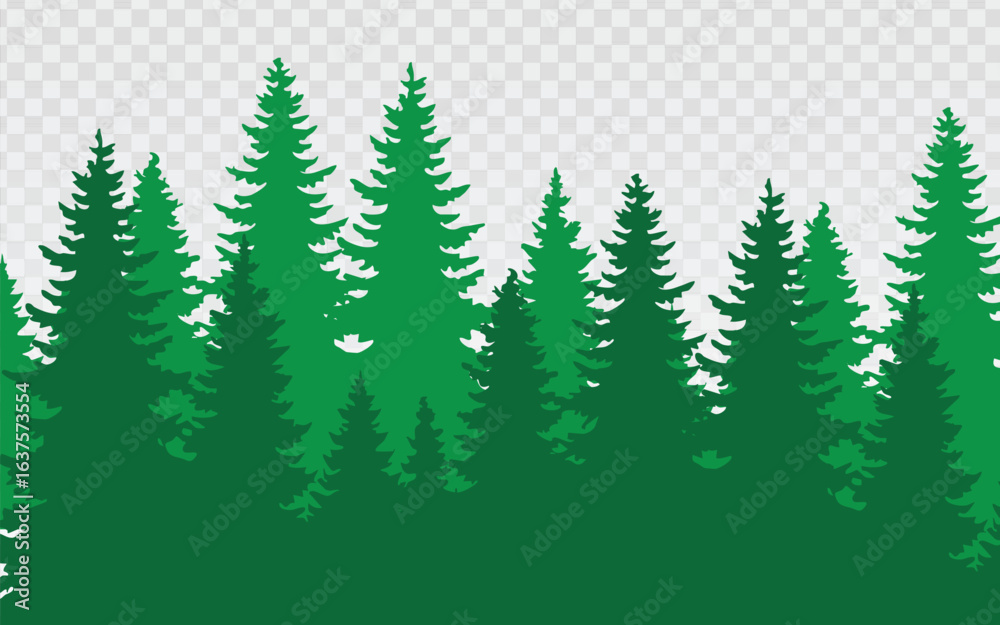 Obraz premium Minimalist vector silhouette of a dense pine forest in green. This clean, stylized design is perfect for nature-themed backgrounds, eco-friendly branding, and outdoor-related projects.