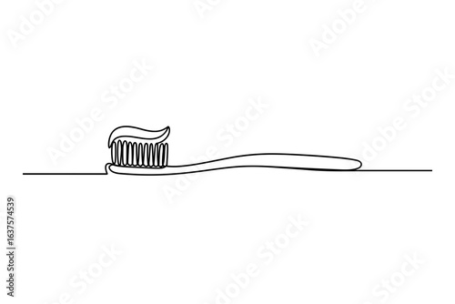 Toothbrush with toothpaste continuous line drawing vector illustration