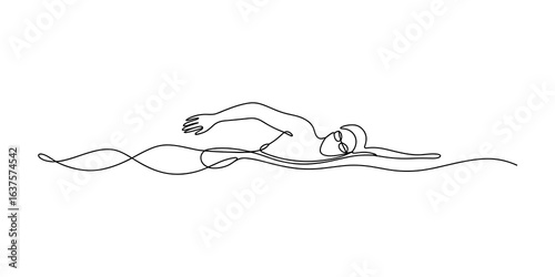 Swimmer in water continuous line drawing vector illustration