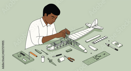 Constructing a model plane with tools & precision, hobbyist's passion on display