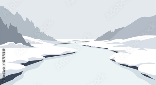 Snowy River A river flowing through a mountain range covered in winter snow