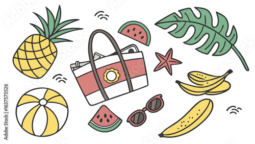 Summer Vacation Essentials Doodle Collection.