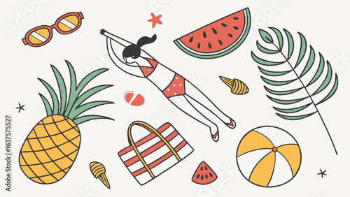Summer Fun Girl Swimming Fruits and Accessories.