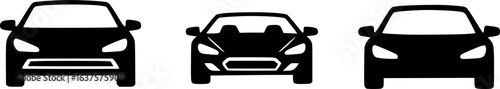 three black car icons, vector illustration, simple design, isolated on white background, monochrome, minimalist

