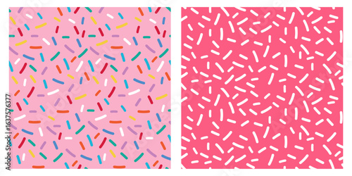 Candy Sprinkle Seamless Texture with Rainbow Vermicelli and Donut Glaze Background Featuring Colorful Sweet Decorations for Dessert Pattern and Confectionery Themed Design Projects