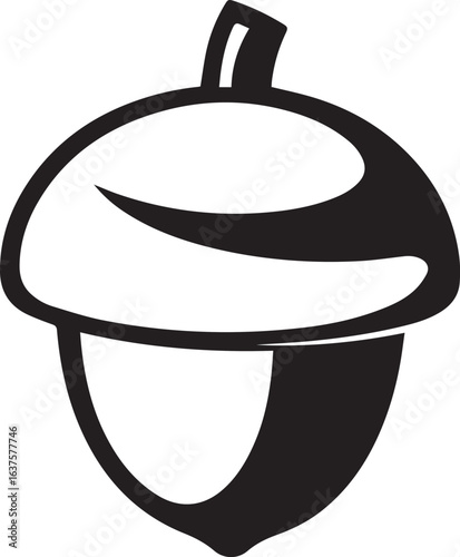 Silhouette Style Vector Acorn Logo Icon Design – Minimal Nature Symbol for Autumn, Forest, Eco Branding, Monochrome Oak Nut Graphic Illustration