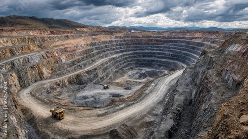 Open pit mine aerial view haul road