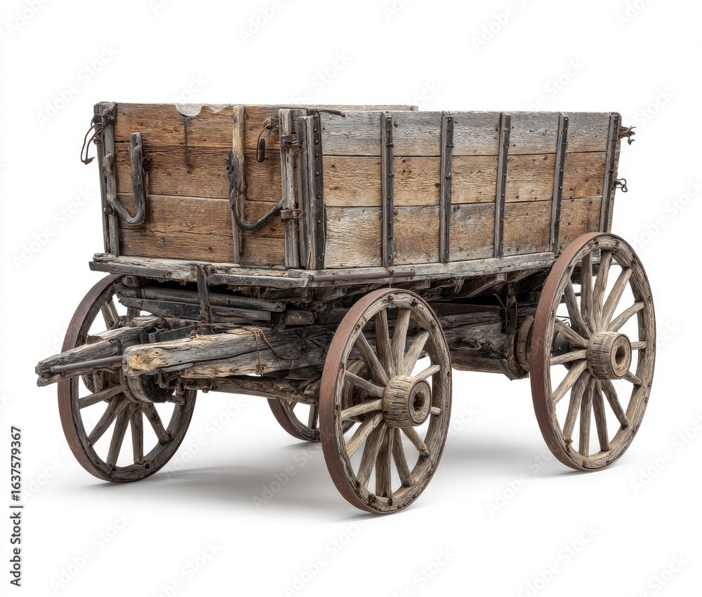 Fototapeta premium Old wooden wagon, weathered, isolated