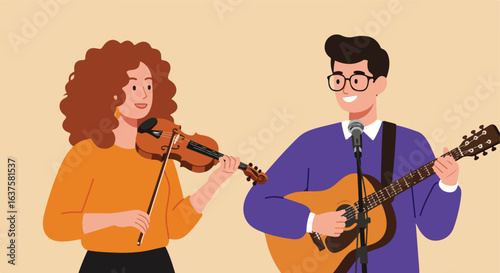 musicians playing violin and guitar clip art preview