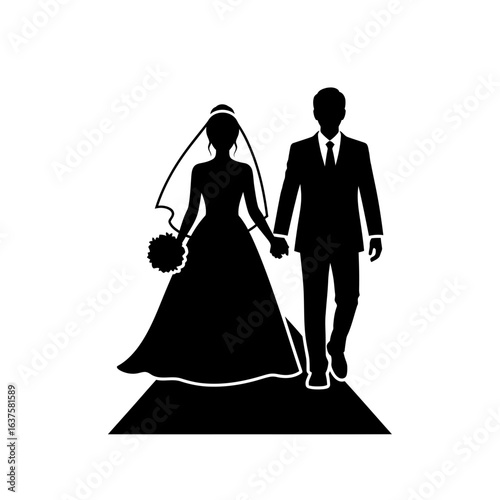 Minimalist Silhouette of a Bride and Groom Walking Down the Aisle