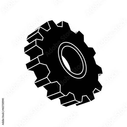 3D Factory Machine Gear in Solid Black, Tilted for Depth
