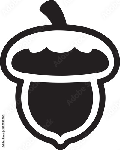 Silhouette Style Vector Acorn Logo Icon Design – Minimal Nature Symbol for Autumn, Forest, Eco Branding, Monochrome Oak Nut Graphic Illustration