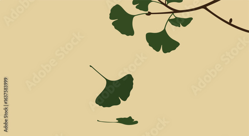 A simplistic leaves with twig on a beige background creates a peaceful illustration