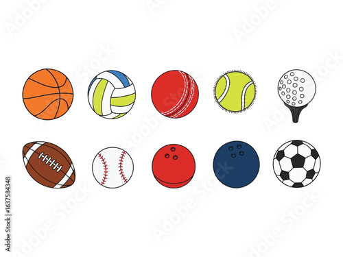 Sports Ball Array: A diverse collection of sports balls, each meticulously designed and representing different athletic activities. This array of balls ready to elevate your sports-themed designs.