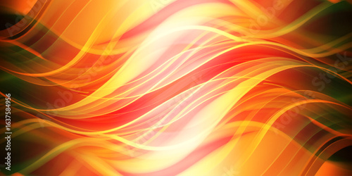 Luxury abstract background with flowing orange and red waves, accented by glowing yellow dots and soft bokeh effects with dynamic design featuring layered red and orange curves.