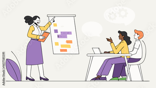 Business Presentation with Team Members and a Flip Chart.