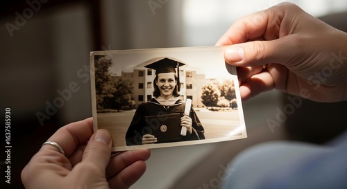 Vintage Graduation Photo Held by Hands
