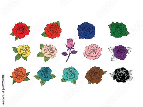 Color Palette of Roses: A vibrant collection of diverse rose illustrations, each one unique in color and petal arrangement, ready to bring joy and elegance to any project.