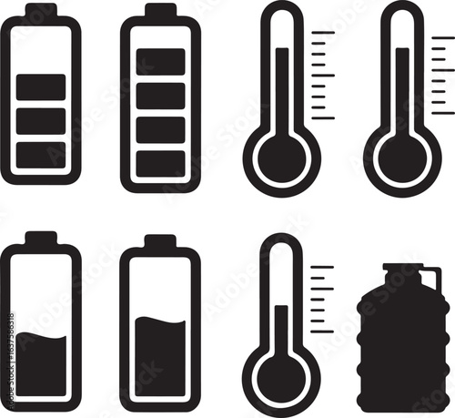 Battery charge and thermometer level indicators vector
