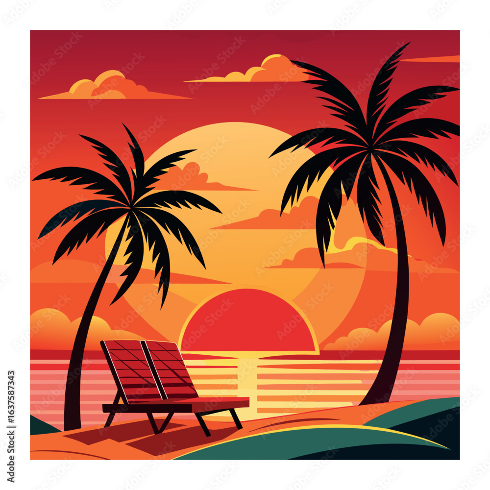 Fototapeta premium Beach Sunset with Palm Trees