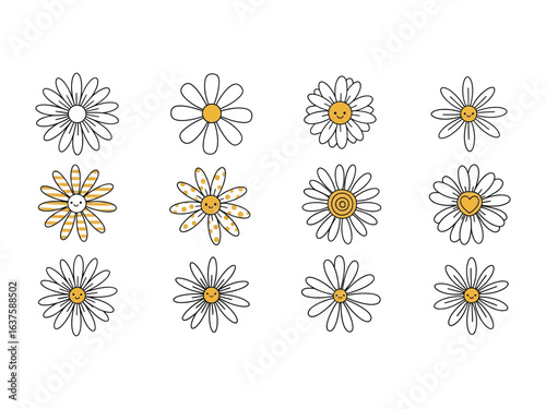 Daisy Patterns: A collection of daisy patterns with a variety of expressions, offering creative options for various design applications. The image embodies versatility and natural beauty.